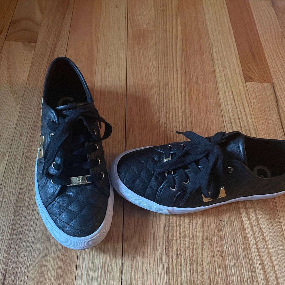 G by Guess Quilted Black Sneakers with Gold Accents